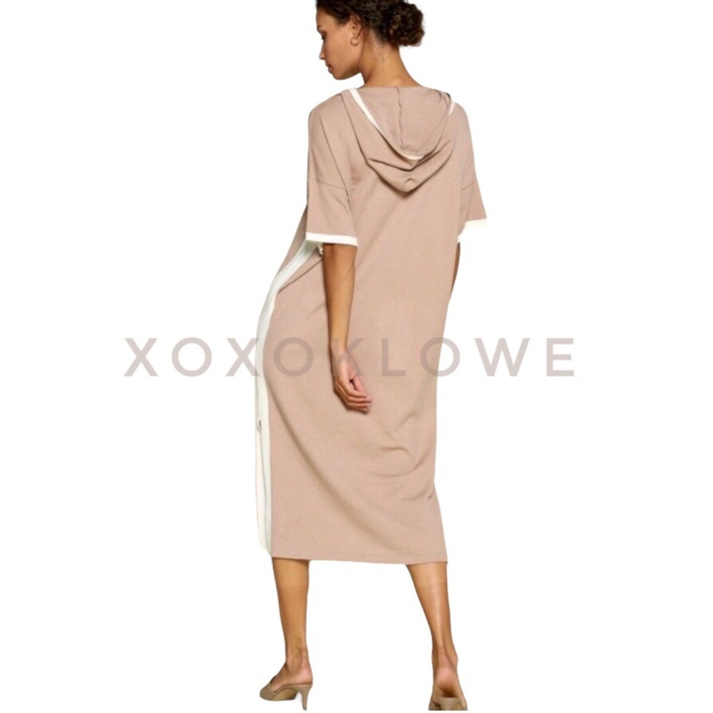 SALE Taupe Soft Knit Sporty Hooded Sweater Dress - Picture 6 of 7